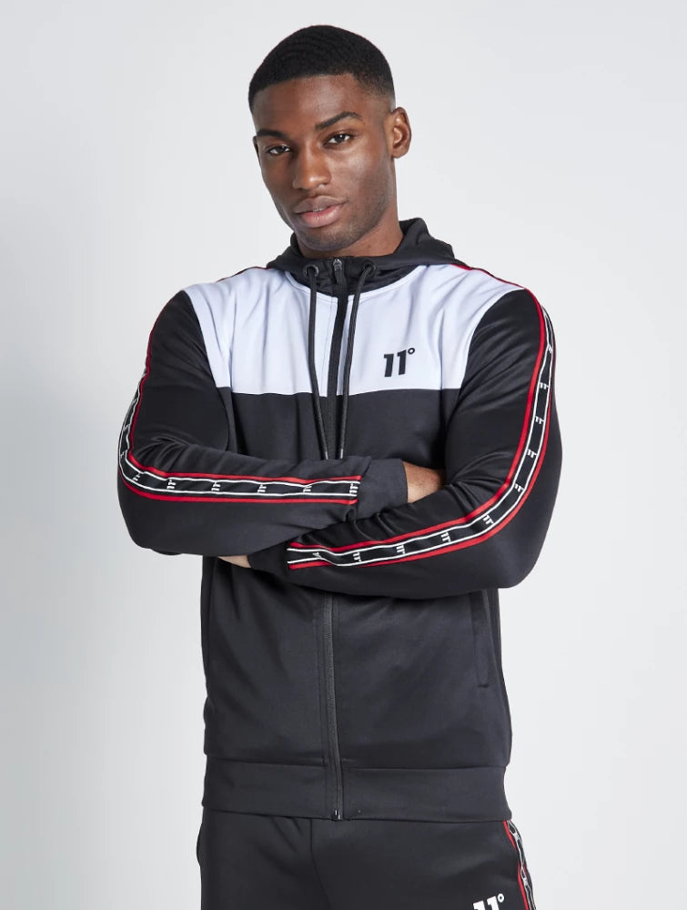 COLOUR BLOCK TAPE PIPING HOODIE - BLACK / WHITE